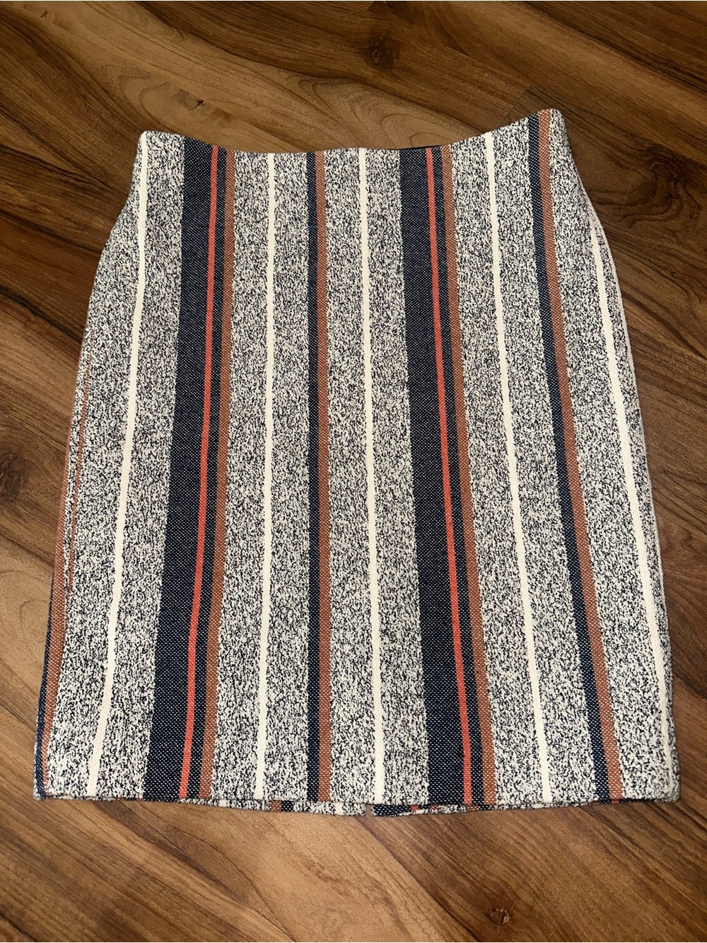 Ann Taylor Textured Stripe Pencil Skirt Size 10 Navy Cream Brown